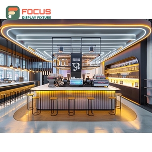 เคาน์เตอร์บริการกาแฟแบบกำหนดเอง ตู้โชว์เบเกอรี่ หน้าเคาน์เตอร์ไม้ลายไม้เชิงพาณิชย์สำหรับร้านกาแฟ - Product Image 4