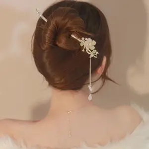 Cinese Hair Stick Flower Tassel Hairpin Magnolia Flower antiche Girls Hair Bun Forks bacchette Vintage Hanfu Hair Jewelry