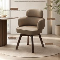 Chaise de salle à manger pivotante en cuir PU crème de luxe, accoudoirs incurvés ergonomiques, pieds en bois massif, chaise de loisirs rotative pour intérieur