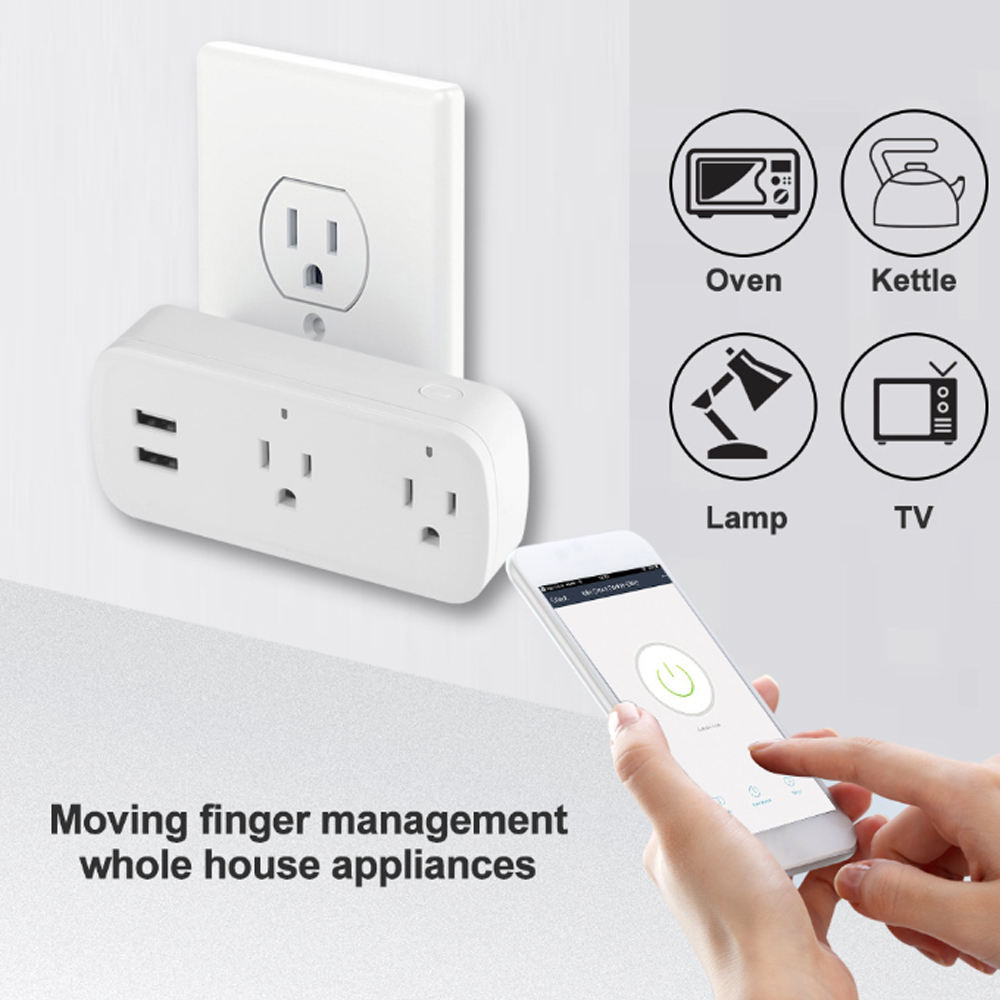 HONPNK08 FCC Smart Socket WiFi Phone Switch Timer Plug Voice Control USB Socket US Standard Socket WiFi Socket