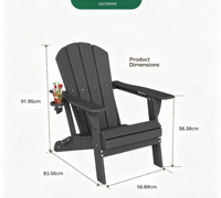 Ensemble de chaises Adirondack bleu marine 3 pièces avec table d'appoint pliante, comprenant 2 chaises et 1 table, finition imitation bois