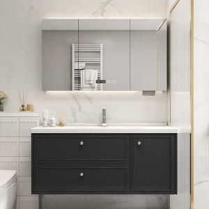 Customizable French <b>oak</b> ceramic integrated basin intelligent mirror wall mounted bathroom cabinet - Product Image 1