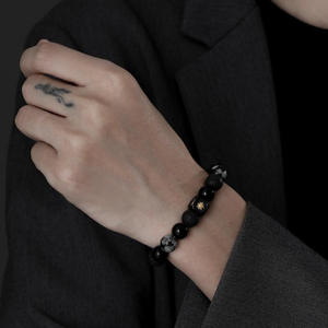 Bracelet de couple personnalisé en acier titane brillant avec étoile, tendance pour homme, en obsidienne <span class=keywords><strong>onyx</strong></span> noir original - Product Image 2