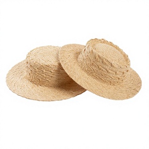 100% Natural Raffia <b>Straw</b> Boater <b>Hat</b> Wide Brim Machine Embroidered Image Style Ribbon & Rope Outdoor for Women - Product Image 2