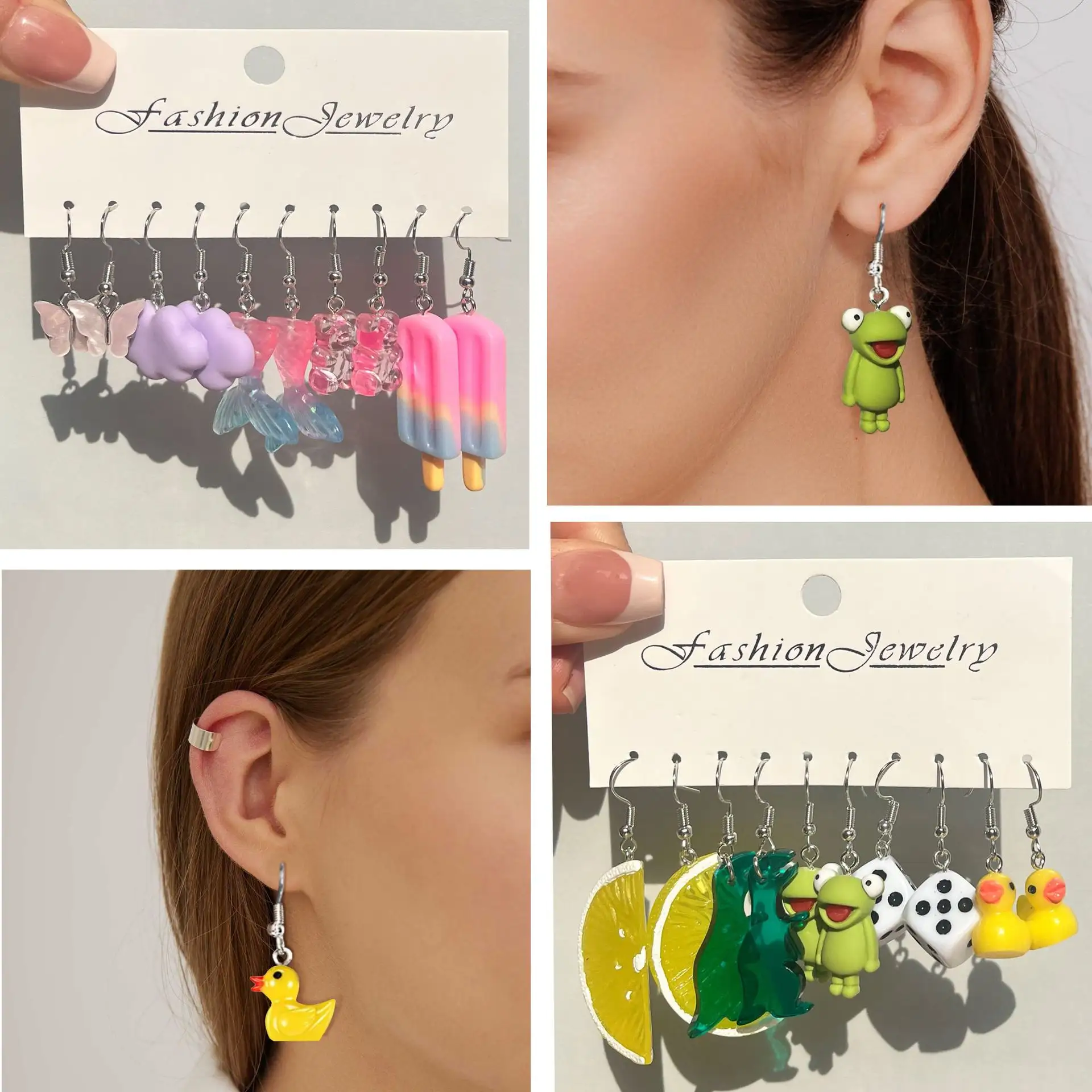 5 Paar sondervolle Ohrringe niedliche lustige Hang-Ohrringe einschließlich Pilz Obst Blumen Tiere, TLX0198