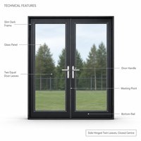 Porte en verre teinté à cadre étroit en alliage d'aluminium noir Hangxing, ouverture horizontale, design minimaliste pour extérieur commercial
