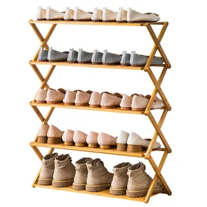 Customize Folding Bamboo Shoe Bench Standing Racks Shoe Shelves Racks Wooden Plant Display Stand Storage Organizer