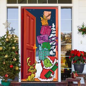 Nueva cubierta de puerta de Navidad transfronteriza <span class=keywords><strong>Grinch</strong></span> anciano Reno puerta colgante fiesta decoraciones suministro - Product Image 3