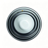 Plats en mélamine HCMA bicolores avec bord noir, plats ronds pour apéritifs, salades, pâtes, desserts, céréales, collations, pour restaurants et hôtels
