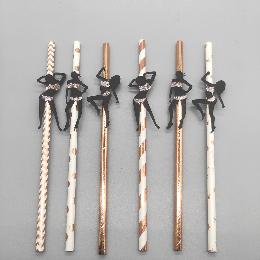 Nicro 6pcs/bag Bachelor Party Women's Pole Dance Bar Bachelorette Party Supplies Paper Straw Dessert Cake Decoration Straws