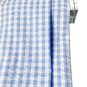 Colheita TC poliéster rayon fios tingidos seersucker bolha auto-relevo de tecido para a camisa e vestido de cambraia de ruffle vestuário