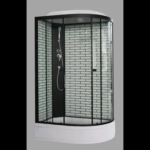 完全に密閉された黒いシャワー室とトレイを1つの完全なスマート四分円成形