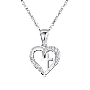 Collana con ciondolo a forma di cuore in <span class=keywords><strong>argento</strong></span> Sterling S925 collana con ciondolo a forma di cuore e <span class=keywords><strong>croce</strong></span> in <span class=keywords><strong>argento</strong></span> raffinato - Product Image 1