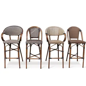 Hotsale bambu görünümlü açık bahçe hasır rattan bar taburesi alüminyum çerçeve