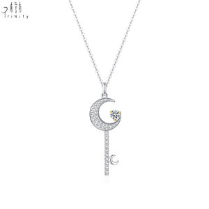 Exclusivo Collar con Colgante de Diamante Natural Real en Forma de Luna, Diseño Moderno, Oro Blanco Sólido de 18K, Regalo de San Valentín para Chicas - Product Image 1