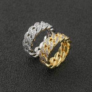 Anillos Cubanos de Latón Chapado en Oro de 18K para Hombre, con Zirconia de 8mm en Una Sola Hilera, Estilo Geométrico Moderno, Regalo para Fiesta o Aniversario - Estilo Hip-Hop Popular - Product Image 5