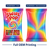 Bolsas de Plástico de Grado Alimenticio con Cierre de Cremallera y Ventana, Tipo Pillow Pouch, para Piruletas Rainbow Swirl, Embalaje Individual para Chicles Duros