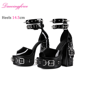 Sandali Gotici con Rivetti e Cerniera, Plateau, Punta Aperta, Tacco Grosso, Stile Punk Streetwear, Tacchi Alti <span class=keywords><strong>per</strong></span> Donna - Product Image 2