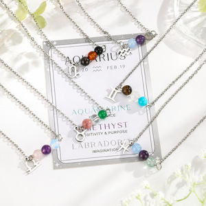 Collar CENDA con los 12 Signos <span class=keywords><strong>del</strong></span> Zodiaco, Cadena de Acero Inoxidable, Colgante con Cuentas de Cristal de Amatista Natural para Mujer, Piedra Curativa - Product Image 2