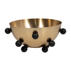 Ciotola Decorativa Rotonda in Metallo con Sfere Nere e Finitura Dorata, Centrotavola per Arredamento Casa - Product Image 2