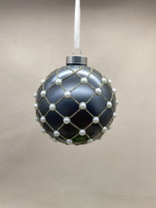 Boule de Noë<span class=keywords><strong>l</strong></span> en verre noir mat, motif grille dorée scintillante avec perles blanches, pour décoration d'<span class=keywords><strong>arbre</strong></span> de Noë<span class=keywords><strong>l</strong></span> - Product Image 1