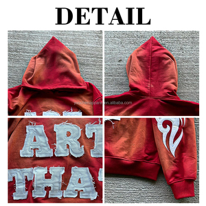 Hoodie Pria Kualitas Tinggi 100% Katun Bordir Distressed Custom, Acid Wash Streetwear untuk Musim Gugur - Product Image 6