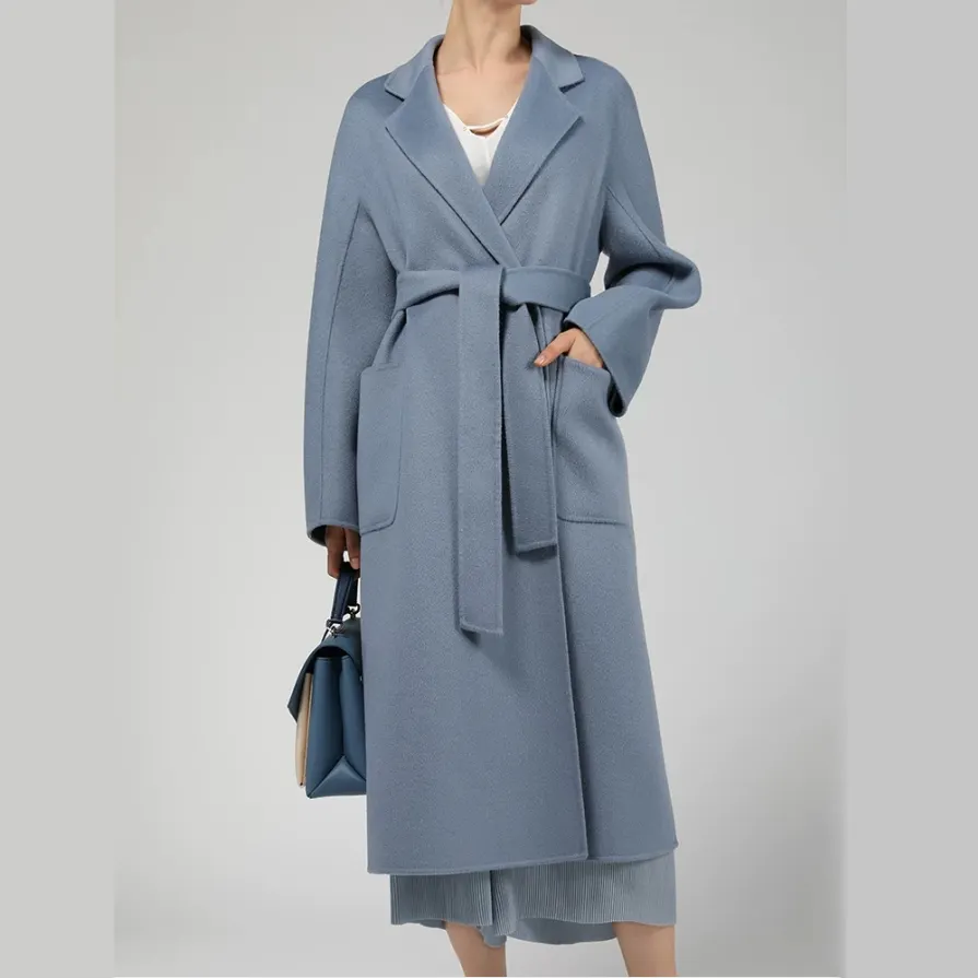 OEM ODM Custom 2021 Koreanischer übergroßer Trenchcoat Damen Langer Woll mantel 100% Kaschmir mantel mit Gürtel