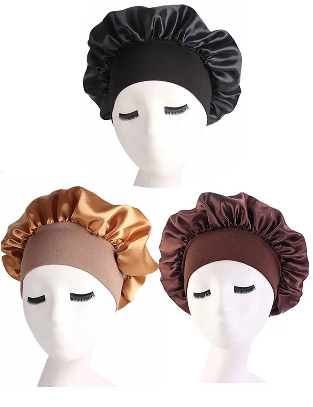 Оптовая продажа, атласная шелковая шляпа для ухода за волосами, эластичная широкая повязка на голову, головной убор для ночного сна, мусульманский головной убор, хиджаб, тюрбан, шляпа для женщин