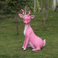 Patung Keluarga Rusa Pink Lucu dari Fiberglass untuk Dekorasi Taman Resort dan Komunitas