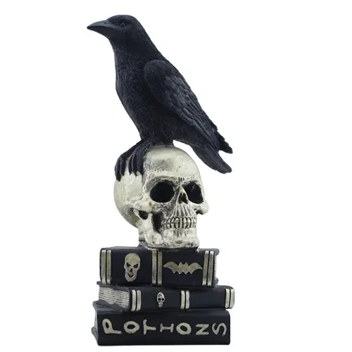 Personalizzato resina arroccato corvo e libro di poesia statua figurina festa decorazione & regalo arte popolare animale * Halloween 60 MW077-34