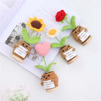 Bunga Rajut Crochet Buatan Tangan dengan Kartu Positif, Ornamen Lucu untuk Hadiah Penyemangat, Hadiah untuk Guru
