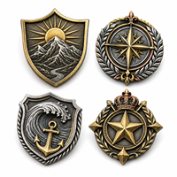 Badges métalliques moulés sous pression 3D personnalisés, or et argent antique, emblèmes boussole, montagne, ancre, couronne, étoile