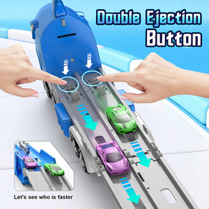 Camión de Juguete Plegable con Pista de Carreras y Cabeza de Tiburón, Transportador de Coches con 2 Vehículos de Aleación Fundida a Fricción para Niños - Product Image 4