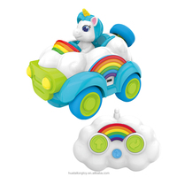 Voiture de course télécommandée 27 MHz, 4 canaux, bicolore, avec figurines animales de dessin animé, 14 cm, lumières et musique, portée 30-40 m, prête à l'emploi