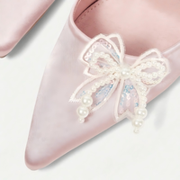 Chaussures de Mariée Élégantes Blanches à Perles pour la Mariée, Escarpins à Talons Hauts à Bout Pointu avec Bride Cheville pour Soirée et Cérémonie