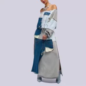 Conjunto de mezclilla para mujer al por mayor de alta calidad: Top corto sexy de un hombro y shorts de mezclilla mini con lavado ácido y efecto desgastado. - Product Image 5