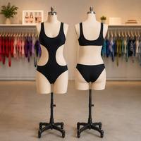 Fabricant de maillots de bain personnalisés écologiques vintage, ligne minimaliste, bikini dos nu à double doublure taille haute pour femme