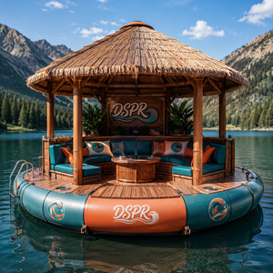 <span class=keywords><strong>Cabaña</strong></span> Tiki Flotante Inflable con Techo de Paja de Piña, Sofás Curvos Acolchados y Barra para Relajarse en el Agua de un <span class=keywords><strong>Lago</strong></span> Tropical Tranquilo - Product Image 2