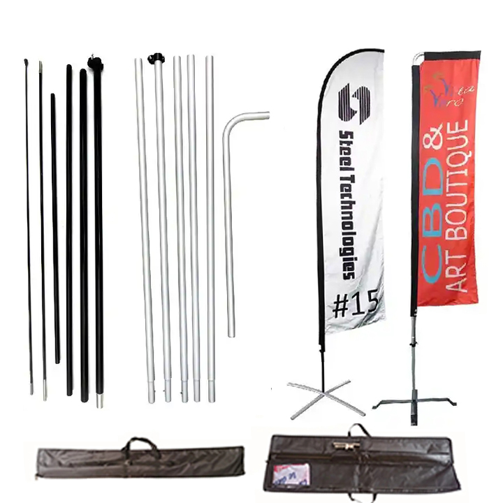 Borsa di stoccaggio spiaggia in fibra di vetro in alluminio esposizione stradale Flying Banner Stand pennone piuma asta bandiera Kit per la pubblicità esterna