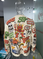 Fabricants de vêtements personnalisés, t-shirts pour hommes à imprimé graphique DTG sur toute la surface, t-shirts à manches longues thermiques en tissu gaufré avec rivets