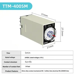 TTM-4010M TTM-4405M AC220V 110V DC12V 24V Power Off Delay Timer Time Relay dengan basis 8Pin 10S 30S 60S