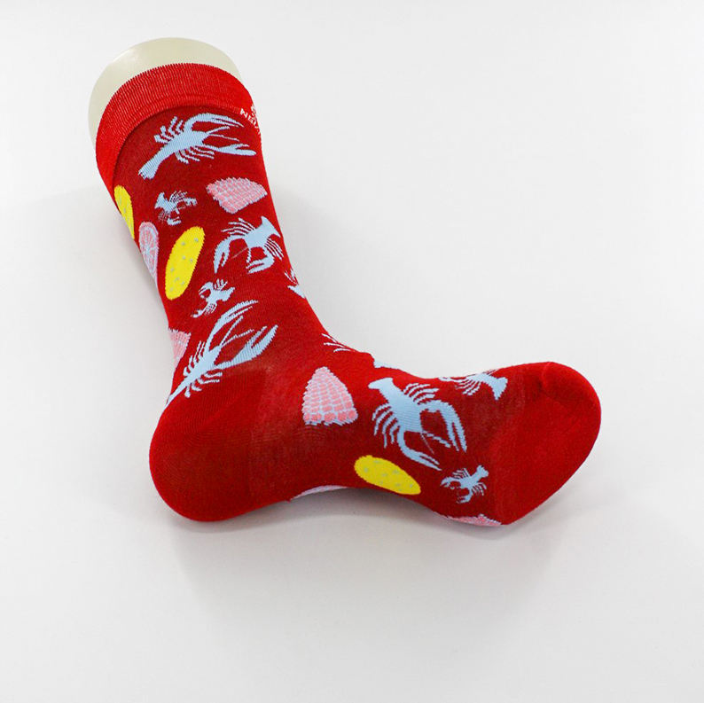 Calcetines personalizados de algodón para hombre, diseño de Camarón,  logotipo bordado, Jacquard, personaje Floral, diabético, largo, tobillo,  rodilla,