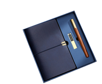 Ensemble cadeau de 3 pièces, carnet en cuir PU avec stylo en bois et en laiton et clé USB 16 Go dans un coffret cadeau, logo personnalisé