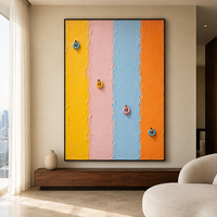 Peinture murale 3D en techniques mixtes, toile à rayures colorées, peinture à l'huile avec des figures de baigneurs pour la décoration moderne de la maison