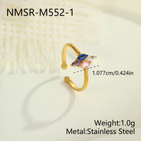 Cincin jari telunjuk berlapis emas 18K trendi dengan zircon marquise warna-warni, cincin terbuka motif kupu-kupu dan bunga zircon dari stainless steel, perhiasan