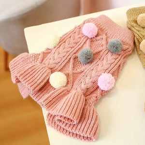Robe tricotée pour chien, couleur unie, en coton, design mignon pour Teddy Bichon Frise Pomeranian, vêtements chauds pour l'automne et l'hiver - Product Image 4
