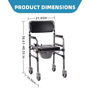 Tecforcare Chaise <span class=keywords><strong>de</strong></span> toilette avec roulettes pour personnes âgées handicapées Chaise <span class=keywords><strong>de</strong></span> douche pliable avec commode - Product Image 6