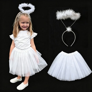 Fascia per capelli con aureola d'angelo in piume bianche e gonna tutù per bambini, costume cosplay di Halloween - Product Image 1