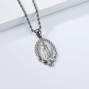 Collar con Colgante de la Virgen María, Acero Inoxidable, Tono Dorado y Plateado, Bisel con Incrustaciones de Diamantes de Imitación, Joyería Religiosa para Hombre y Mujer - Product Image 4