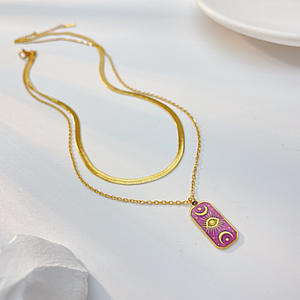 Collar de Doble Capa con Cadena de Serpiente Plana y Dije de <span class=keywords><strong>Tarot</strong></span> Sol y Luna, Chapado en Oro de 18k, Acero Inoxidable, para Mujer - Product Image 4